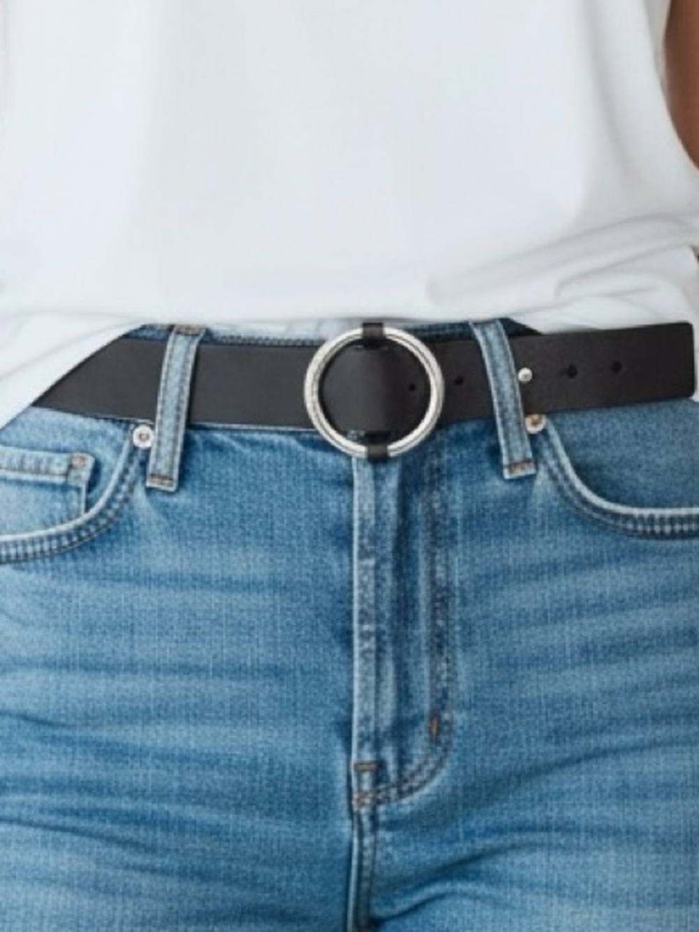 Michael Kors Black Leather Belt with Silver Ring Buckle